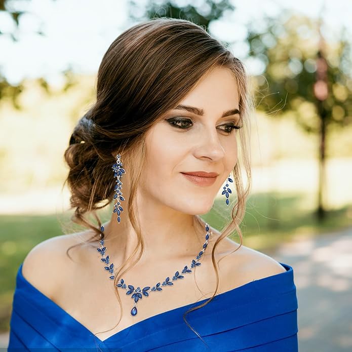 Wedding Jewelry Sets for Bride Bridesmaid Bridal Jewelry Set for Women Wedding Crystal Necklace Earrings Bracelet Set for Party Prom Jewelry