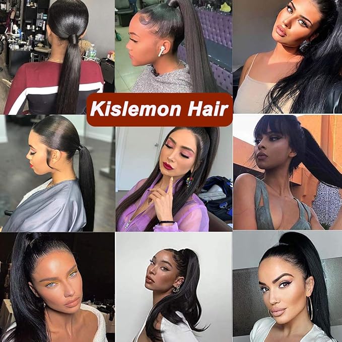 Ponytail Extensions Straight Human Hair Natural Black Magic Paste Wrap Around Ponytail 100% Real Remy Hair Extensions For Women 26 Inch 125g