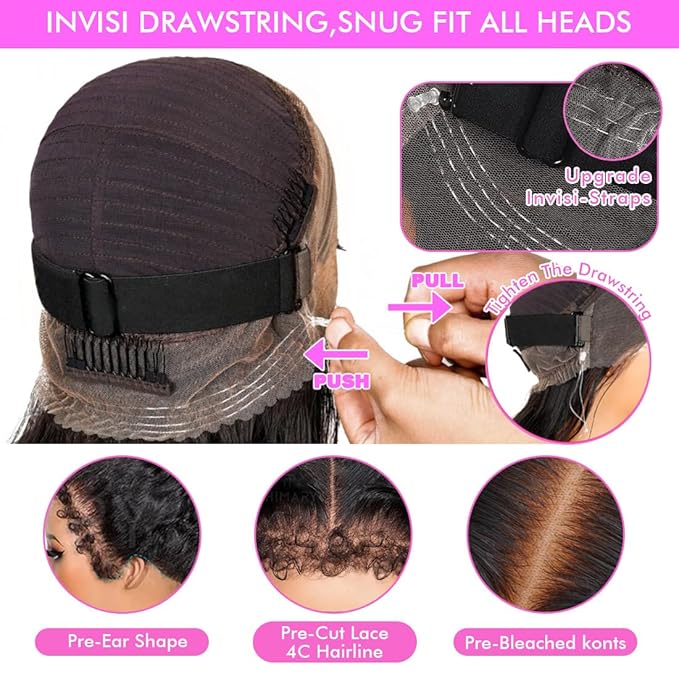 Healthair Water Wave Invisible 360 Lace Front Wigs Human Hair 4C Edge Hidden Strap Pre Cut Lace Pre Bleached Knots Glueless 360 HD Full Lace Wigs for Women (28inch)
