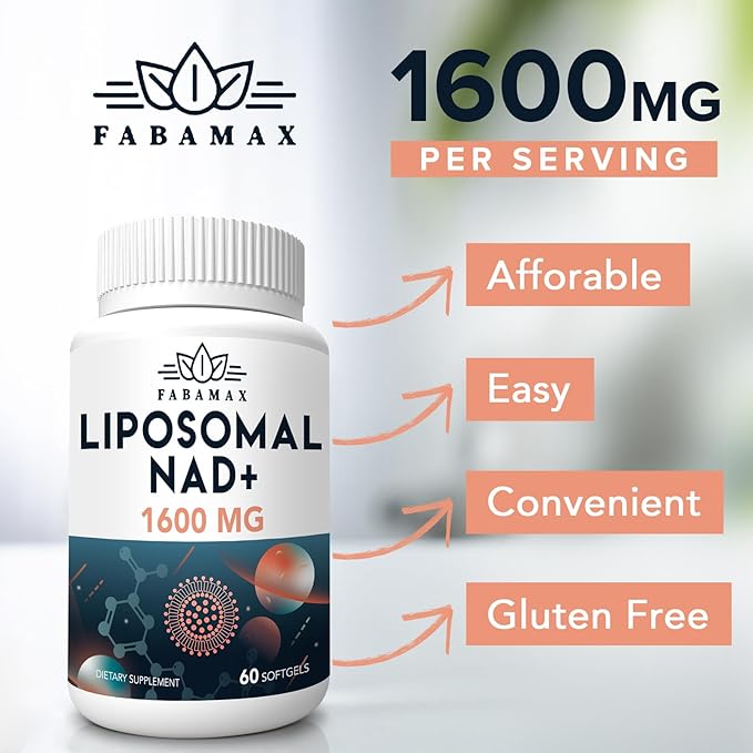 1600 mg Liposomal NAD Supplement 98% Pure NAD+ Supplement Superior Absorption Alternative to Nicotinamide Riboside or NADH to Boost NAD+ for Aging Defense Energy Longevity 120 Softgels