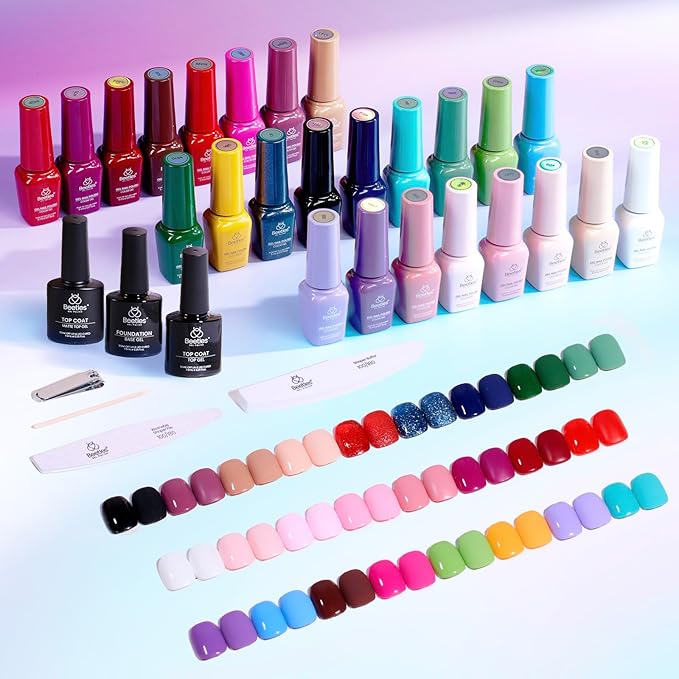 Beetles Gel Nail Polish Set 25 Colors Color Dairy Polish Kit Nude Black Brown Red Color Gel Nails with Base Coat Glossy &amp Matte Top Coat Colorful Bottles UV Led Soak Off Gifts for Women