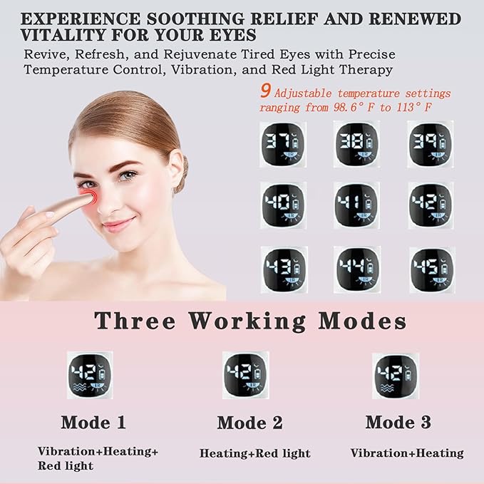 Eye Lift Wand 3 in 1 Vibrating 98°F to 113°F LCD Eye Massager for Dry Eyes Dark Circles and Puffiness Face &amp Neck Lifting Tool for Fine Lines and Wrinkles Rose Gold