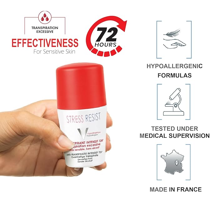 72Hr Sweat Odor Stress Resist Protection | Anti-Perspirant Roll-on Deodorant | Dry-Touch 50mL Deo 4 Sensitive Skin