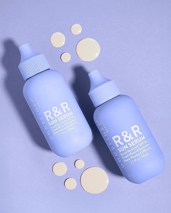 Undefined Beauty NEW UNTINTED R&ampR Sun Serum SPF 50 PA++++ Mineral Sunscreen with Niacinamide Water Resistant Broad Spectrum Protection &amp Blue Light Defense (Untinted)