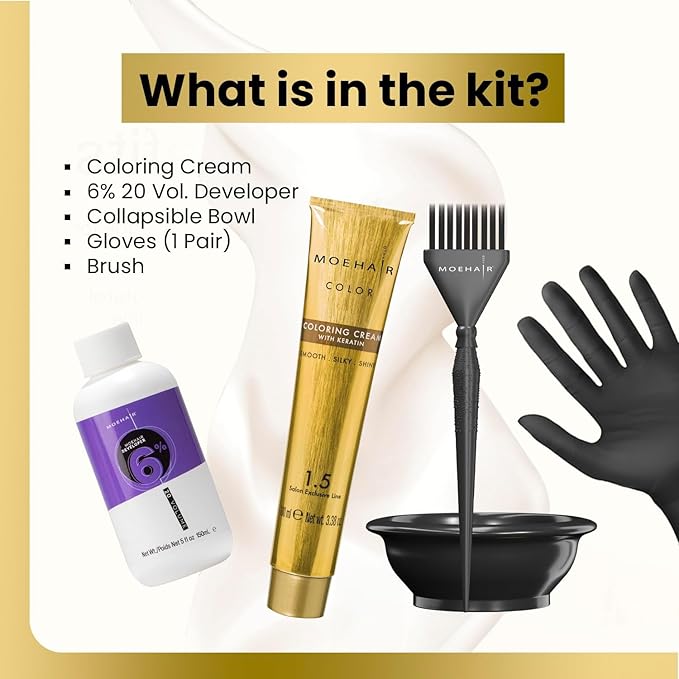 MOEHAIR Hair Coloring Kit | 9N Permanent Hair Color (Very Light Blonde) 20 Volume Developer 6% Coloring Brush Gloves &amp Mixing Bowl | Keratin Infused Color | Gray Coverage | Adds Shines &amp So