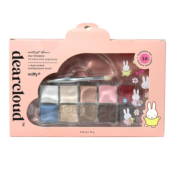 dearcloud Miffy Sky/Shadow - Eye Shadow Palette Makeup with 10 Ultra-Fine Pigments &amp Dual-Ended Eyeshadow Brush ? Korean Beauty Eye Makeup (Artist Bun)