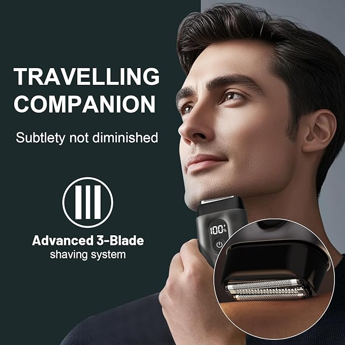 Electric Foil Shavers for Men: Mini Electric Razor with Big LED Display &amp 3 Floating Blades - IPX7 Waterproof Wet Dry Face Razor USB Type C