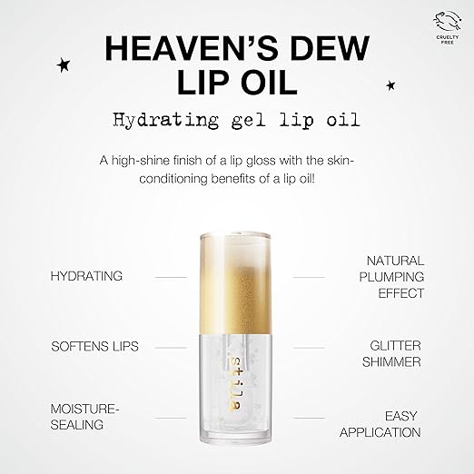 stila Heaven's Dew Gel Lip Oil Hydrating Gloss-Oil Hybrid with Jojoba Hyaluronic Acid &amp Antioxidants High-Shine Non-Sticky Nourishing Finish with Large Applicator