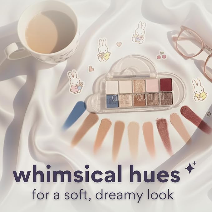 dearcloud Miffy Sky/Shadow - Eye Shadow Palette Makeup with 10 Ultra-Fine Pigments &amp Dual-Ended Eyeshadow Brush ? Korean Beauty Eye Makeup (Artist Bun)
