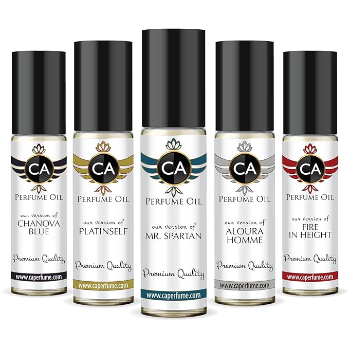 CA Perfume All Time Classic Men Set Impression of (Chanova Blue Platinself Mr. Spartan Aloura Homme Fire in Height) Fragrance Body Oil 10ml x 5