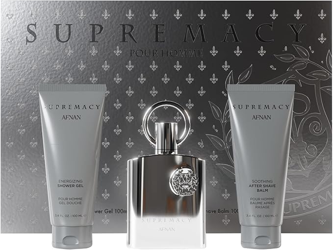 AFNAN Gift Set Supremacy Silver Eau De Parfum 100 ML + after Shave 100 ML + Shower Gel 100 ML Perfume Gift Set For Men