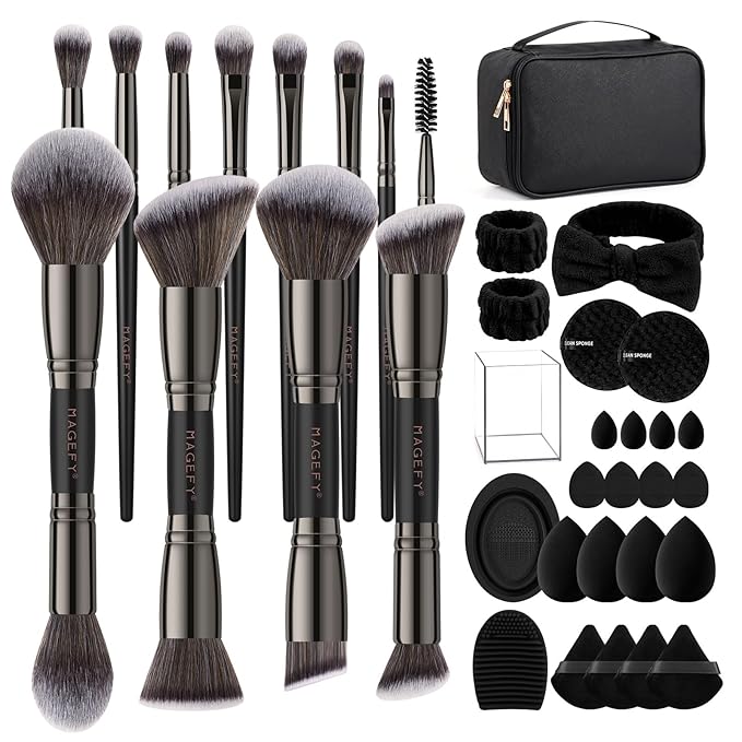 MAGEFY Makeup Brushes 37 Pcs Makeup Kit Multi-functional Makeup Tool Set with Double-End Powder Blush Eyeshadows Brush Make up Brushes Set BagBlack