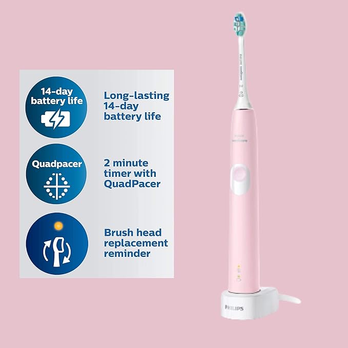 Philips Sonicare ProtectiveClean 4100 Electric Rechargeable Toothbrush Plaque Control Pastel Pink Phi0304 1.0 Count