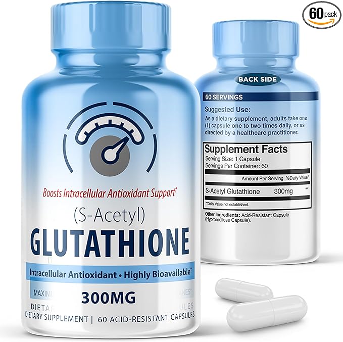 S-Acetyl L-Glutathione 300mg ? 60 Acid-Resistant Capsules High Bioavailability S Acetyl Glutathione Supplements for Liver &amp Skin Health Supplement Antioxidant Support Capsules