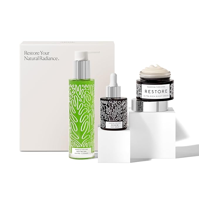 Naked &amp Thriving The Advanced Renewal Routine | Restore Ultra-Rich Night Cream (50g) + Refresh Gentle Enzyme Cleanser (120ml) + Renew Resurfacing Night Serum (30ml) (Set of 3)