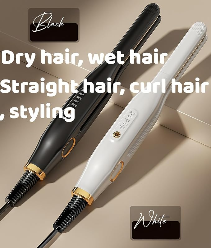 Mini Flat Iron for Short Hair 1/2 inch Ceramic Plates Small Flat Irons for Short Hair Fast Heating Anti-Frizz Temperature Adjustable Auto-Off Travel Size Mini Hair Straightener Black