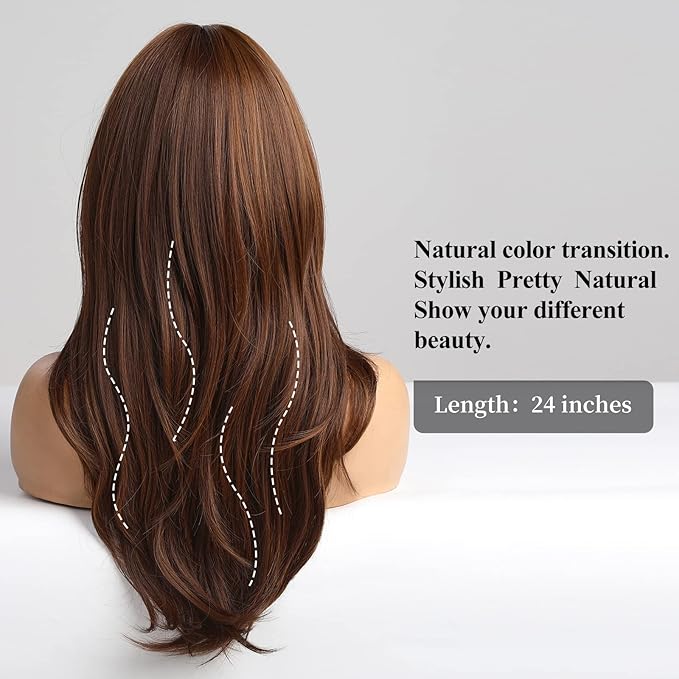 Heat Resistant Wigs Human Hair Mixed Synthetic Long Layered Black Blonde Highlights with Bangs for Women Party Cosplay