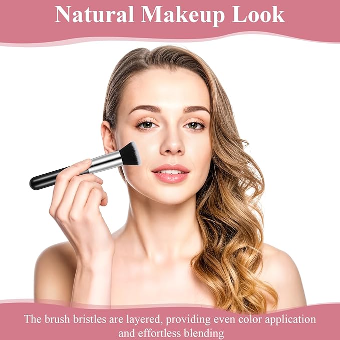 20 Pcs Flat Top Foundation Brush Makeup Brushes Blush Brush Liquid Foundation Brush for Liquid Cream Powder Blending Buffing Stippling Face Makeup Tool