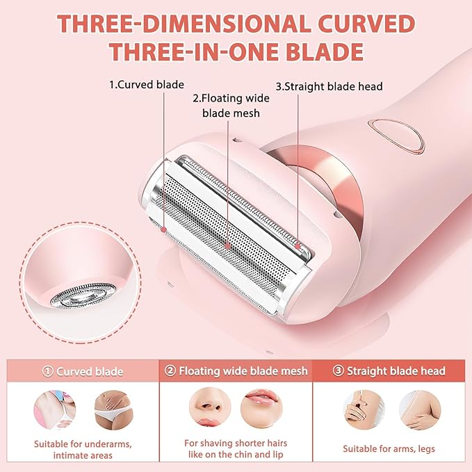 Dusk Razor for Women Silk Glide Pro Shaver Duskofficial Electric Razor for Women 2-in-1 Waterproof Painless Hair Removal Wet &amp Dry Shaver with Removable Head for Leg Arm Underarm Bikini Area (B