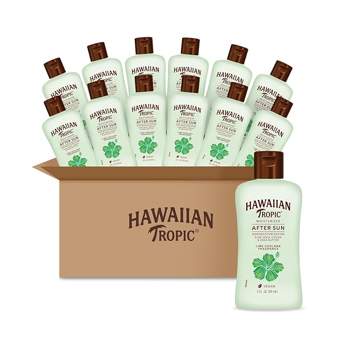 Hawaiian Tropic After Sun Lotion Lime Coolada Case 12 mini bottles | After Sun Care Travel Essentials Aloe Vera Lotion 2 fl oz each (Pack of 12)