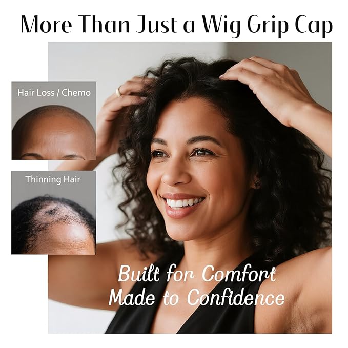 Dreamlover Wide Wig Grip Cap for Lace Front Wigs 2-in-1 Black Adjustable Wig Caps with Wig Gripper Band for Women 1 Piece