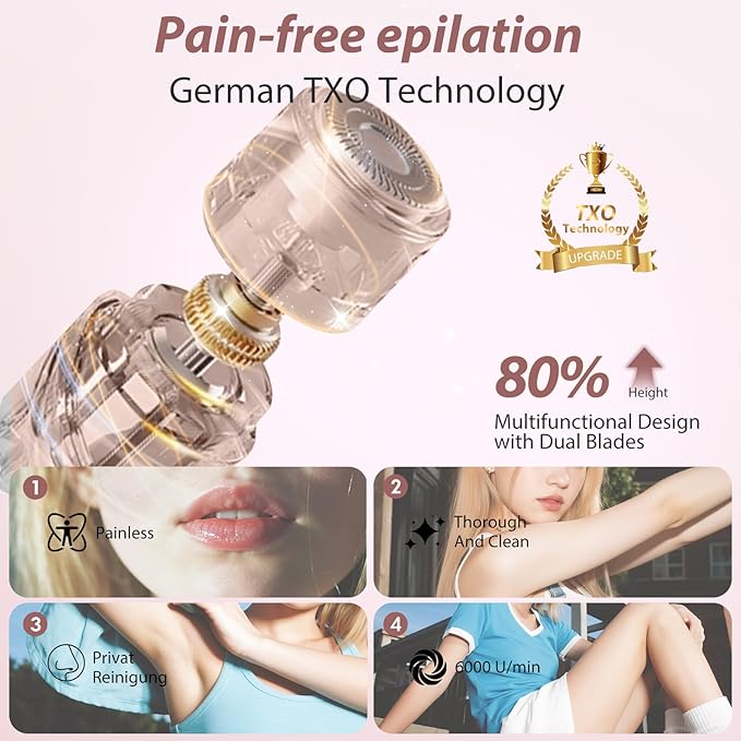 5-in-1 Bikini Trimmer for Women Dual Head?�German-TXO-Technology??Painless-Blade Electric Razors ?�IPX7 Waterproof??Body Shaver for Underarm Leg Arm Body Face Pubic Hair with Storage Bag