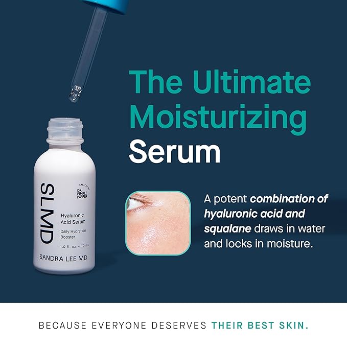 SLMD by Dr. Pimple Popper - Hyaluronic Acid Serum 1.0 fl. oz Daily Hydration Booster with Squalane for Smooth Dewy Skin ? Lightweight Fast-Absorbing Face Moisture for All Skin Types