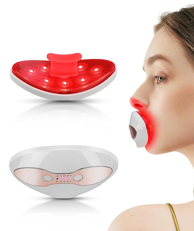 Red Light Device FERNIDA 2 in 1 Lip and Eye Care Tool with Heated for Anti-Aging Smooth Lip Wrinkles Lip Plumper and Reduce Dark Circles 4 Levels Heating Temps White