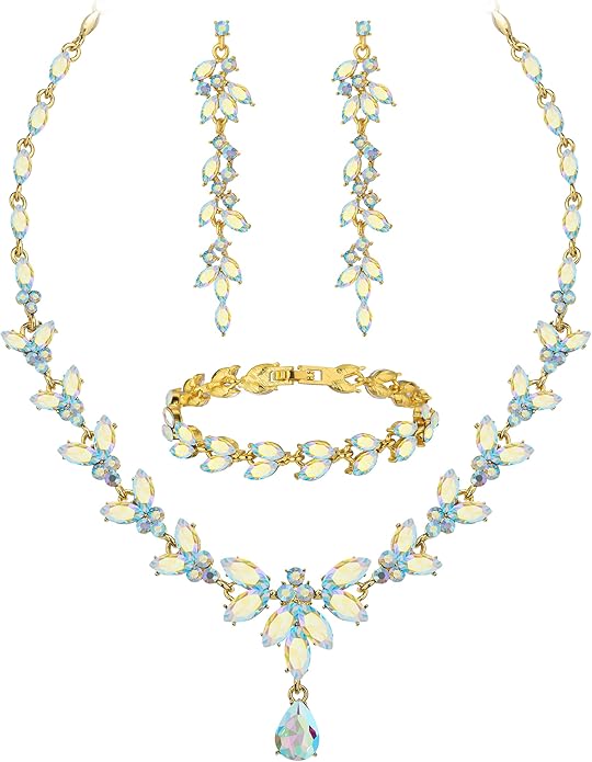 Wedding Jewelry Sets for Bride Bridesmaid Bridal Jewelry Set for Women Wedding Crystal Necklace Earrings Bracelet Set for Party Prom Jewelry