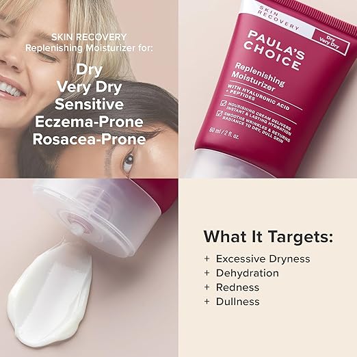 Paula's Choice SKIN RECOVERY Replenishing Face Moisturizer Cream Daily Facial Moisturizer with Hyaluronic Acid &amp Peptides Face Lotion for Dry Sensitive Skin Fragrance-Free 2oz
