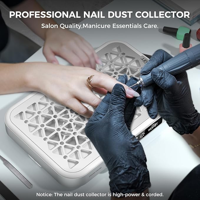 Nail Dust Collector 1600PA Professional Nail Vacuum Dust Collector Fan with Filter Papers (30 Pcs) for Acrylic Nail Polishing &amp Manicure at Nail Salon &amp Home - White
