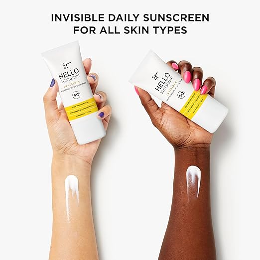 IT Cosmetics Hello Sunshine Invisible Sunscreen for Face SPF 50 - Sunscreen Hydrating Serum &amp Makeup Primer - 1% Pro-Vitamin B5 &amp Hyaluronic Acid - HSA/FSA Eligible - No White Cast