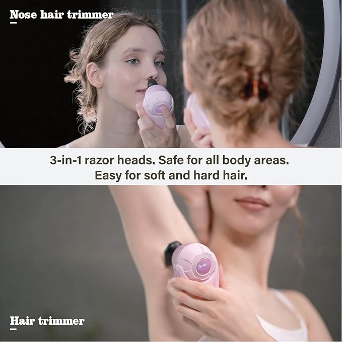 3-in-1 Electric Razor for Women Painless Bikini Trimmer &amp Body Shaver IPX7 Waterproof Wet/Dry 120-Min Type-C Rechargeable Gentle &amp Smooth Pink Shaver Ideal Holiday Gift for Her
