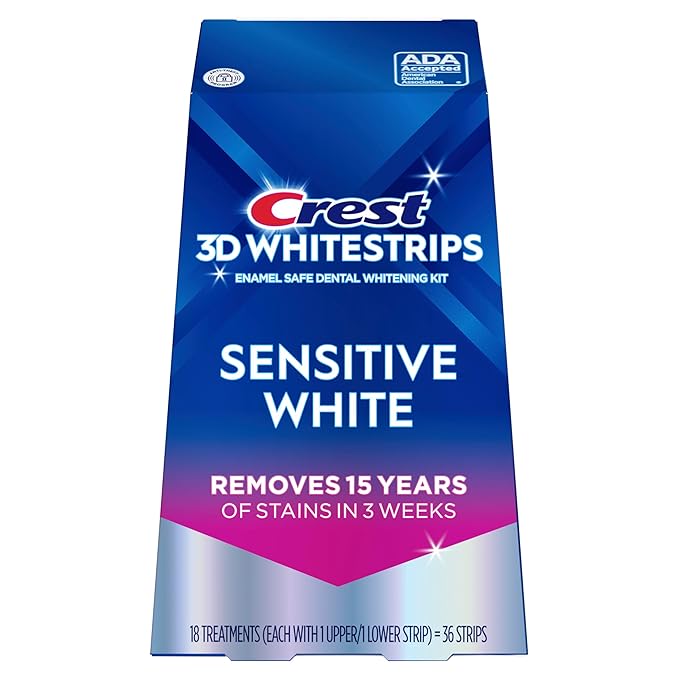 Crest 3D Whitestrips Sensitive At-Home Teeth Whitening Kit 18 Treatments Gently Removes 15 Years of Stains Crest Whitestrips Teeth Whitening Kit