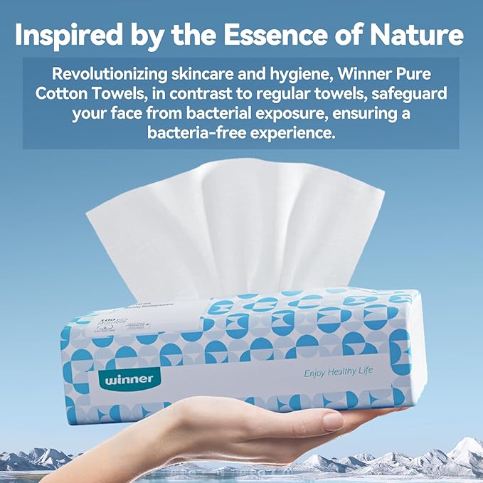 Winner Soft Face Towels 100% USDA Biobased Facial Towels Unscented Cotton Tissues for Sensitive Skin OEKO-TEX Certified Face Towelettes Disposable Makeup Remover Dry Wipes 600 Ct Pack of 6