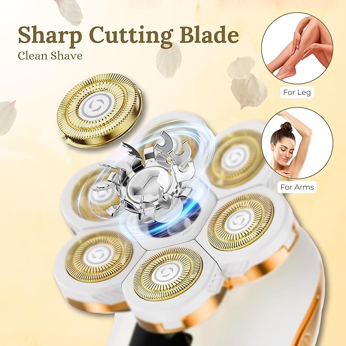 Amazing Women's Electric Shavers 7D Presents for Women Water-Resistant (Gold) Free and Simple Leg Hair Removal Cordless Electric Shaver with Detachable Head