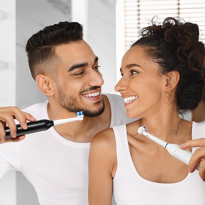 Bitvae Rotating Electric Toothbrush 2 Packs for Adults and Kids 8 Brush Heads 60-Day Battery Life 5 Modes Power Toothbrush with 2-Minute Smart Timer Black &amp White R1