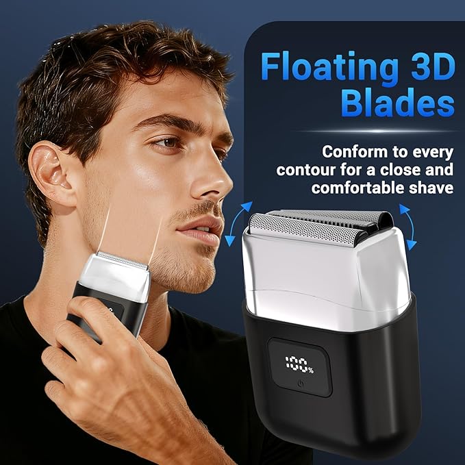 Electric Foil Shavers for Men: Mini Electric Razor with 3 Floating Blades LED Display Dual Speed - IPX7 Waterproof Wet/Dry Cordless Razor USB Fast Charging Travel Lock