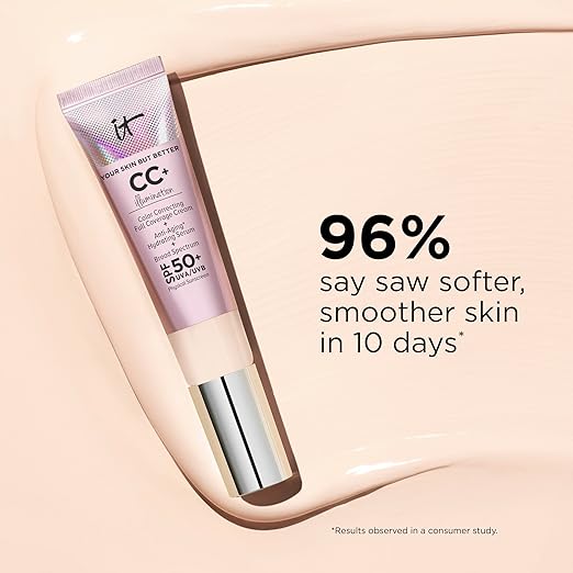 IT Cosmetics CC+ Cream Illumination - Radiant Full Coverage Foundation With SPF 50+ Color Corrector &amp Hydrating Anti-Aging Serum Hydrolyzed Collagen + Peptides Normal to Dry Skin - 1.08 fl oz