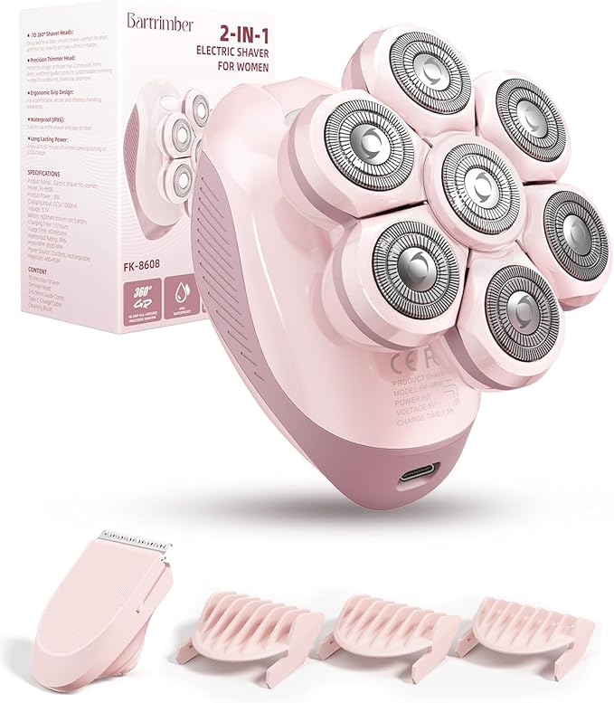 Electric Razors for Women: 2-in-1 Electric Shaver Trimmer for Ladies Flawless Legs &amp Full Body &amp Bikini - Waterproof Wet Dry Shaver w/LED Light &amp Travel Cap - Birthday Gifts for Wife Her