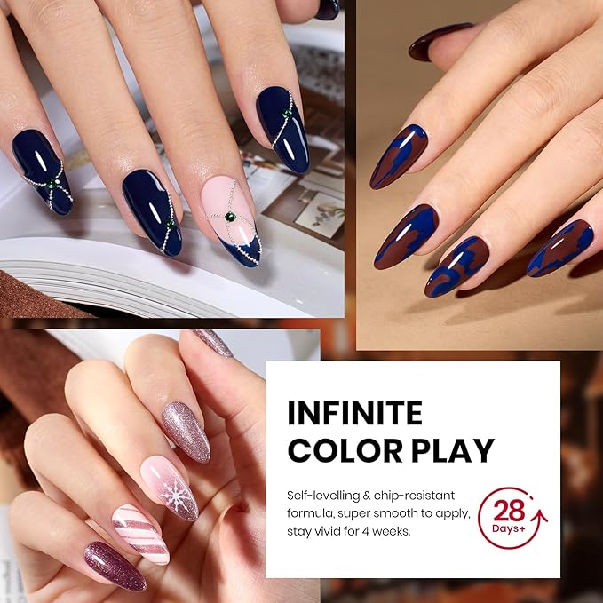 Beetles Gel Nail Polish Set Manhattan Collection 20 Colors Burgundy Red Brown Gold Champagne Glitter Winter Gel Polish Soak Off UV Glossy &amp Matte Top Base Coat Home Salon Diy Christmas Gifts for W