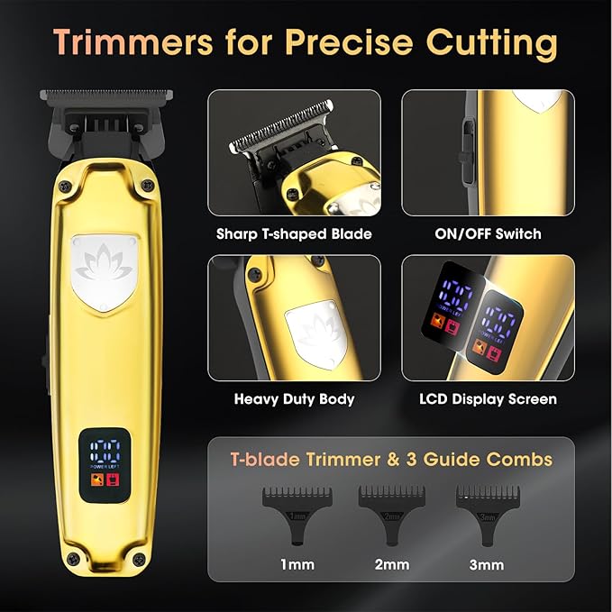 Professional Hair Clippers for Men Cordless Hair Clippers T-Blade Trimmer Nose Hair Trimmer Electric Shaver Set Haircut Grooming Kit with LED Display for Barber Ideal Gift for Him