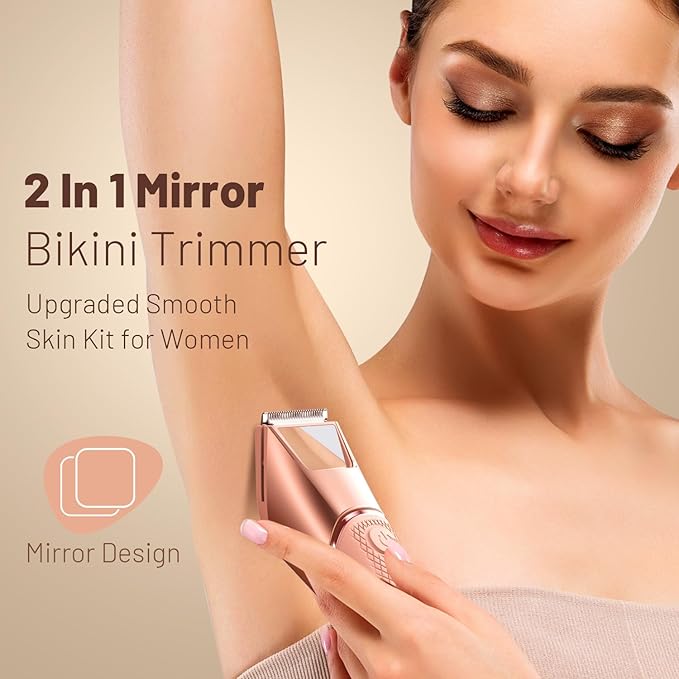 Bikini Trimmer for Women: 3-in-1 LED Trimmer &amp Mirror with Travel Lock for Flawless Bikini Underarm and Leg Care