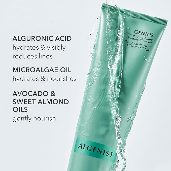 Algenist GENIUS Ultimate Anti-Aging Melting Facial Cleanser - Milky Cleanser + Makeup Remover with Avocado Oil Alguronic Acid and Microalgae Oil - Nourishes Skin + Improves Radiance (5 oz)
