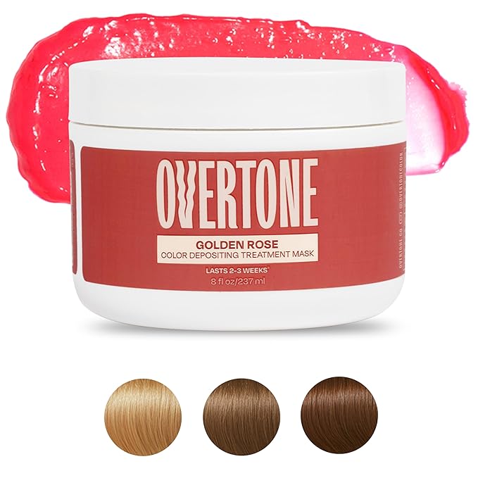 Overtone Semi Permanent Hair Color Conditioner Rose Gold for Brown is Golden Rose 8 oz Nourishing Damage-Free Color Depositing Mask for All Hair Types with Shea Butter &amp Coconut Oil Vegan