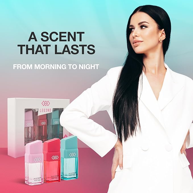 LEG3ND Set of 3 Pour Femme - Fresh Floral &amp Sweet Cologne for Women - Long-Lasting Luxury Fragrance with Essential Oils - Comes in a Glass Bottle Spray (15ml each)