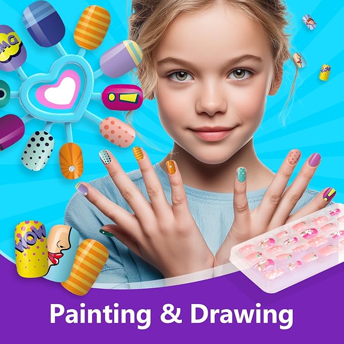 Kids Nail Polish Set with 4 nail art pens- Girl Gift - Nail Kit for Kids Ages 8-12 Kids Nail Polish Kit with Nail Dryer Girl stuff for Spa Makeup Manicures Birthday Gifts for Girls Toy 6 7 8-12