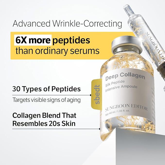 SUNGBOON EDITOR Silk Peptide Intensive Lifting Ampoule | Korean Anti-Aging Serum for Face with Collagen &amp 30 Peptide Complex | Skin Tightening &amp Firming (Botox Effect) | 72H Hydration