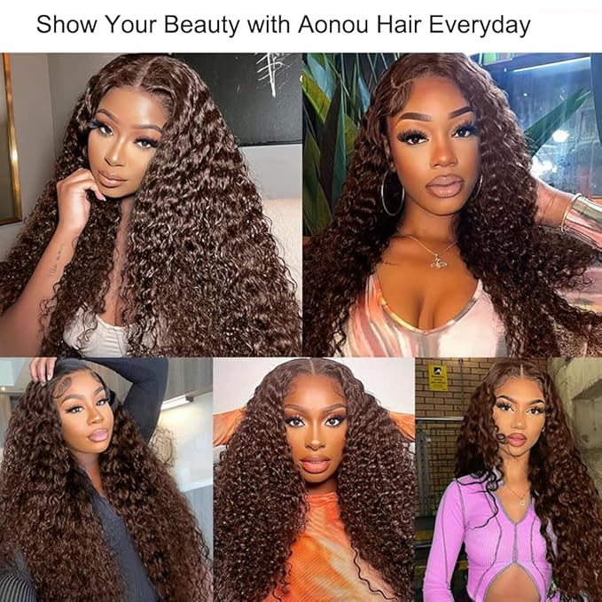 32Inch 220% Density 13x6 Deep Wave Lace Front Wigs Human Hair Chocolate Brown HD Lace Front Wigs Human Hair Pre Plucked Deep Curly Lace Frontal Wigs for Women 100% Unprocessed Brazilian Virgin Hair