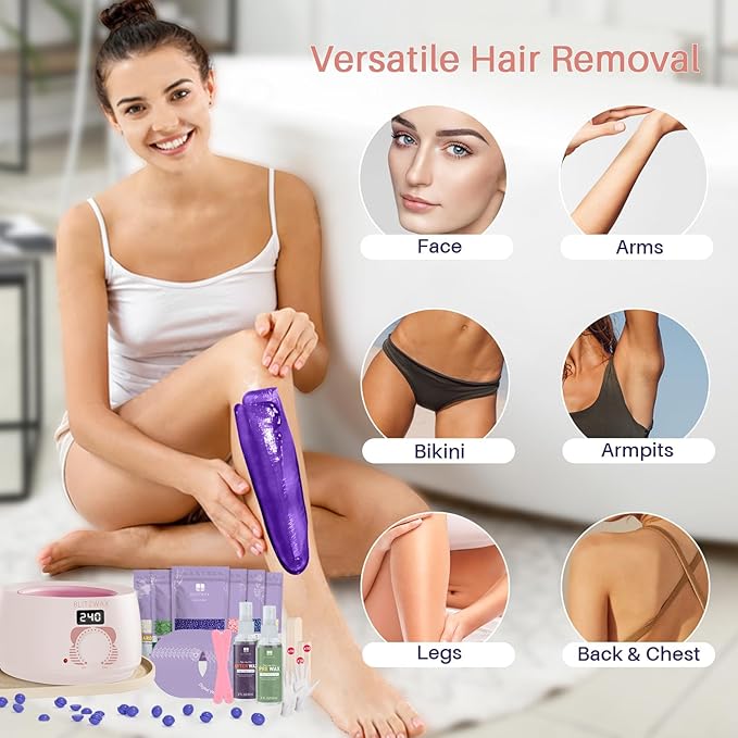 BLITZWAX Brazilian and Bikini Waxing Kit for Women Hard Wax Warmer for Face Legs and Body At Home Hair Removal Kit Beginner Friendly Quick Heating 6 Packs Wax Beads